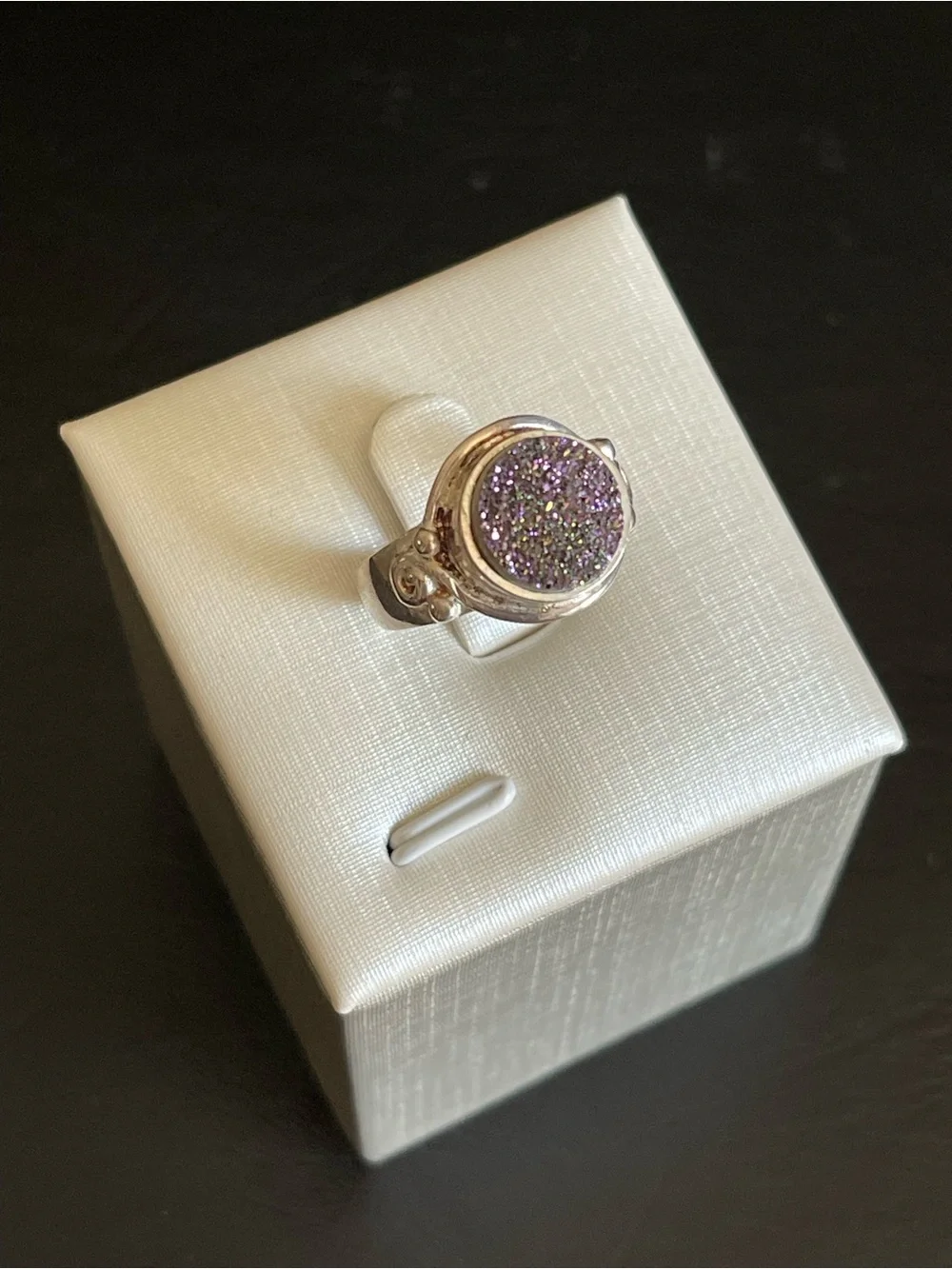 Sajen 925 sterling silver Purple Druzy Round Statement Ring